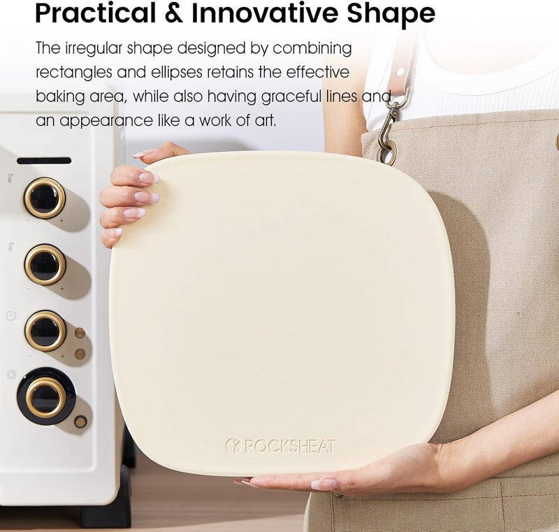 ROCKSHEAT Pizza Stone, 12"x11" Pizza Stones for Oven Grill BBQ, Cordierite Baking Stone for Pizza & Bread & Cookies with Unique Irregular Shape Design - Image 3